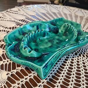 Retro Turquoise Free Form Art Ceramic Ashtray